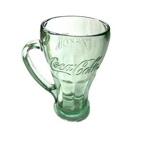 Vintage Rare Libbey Coca Cola Coke Glass Mug with Handle Thick Green Heavy Glass